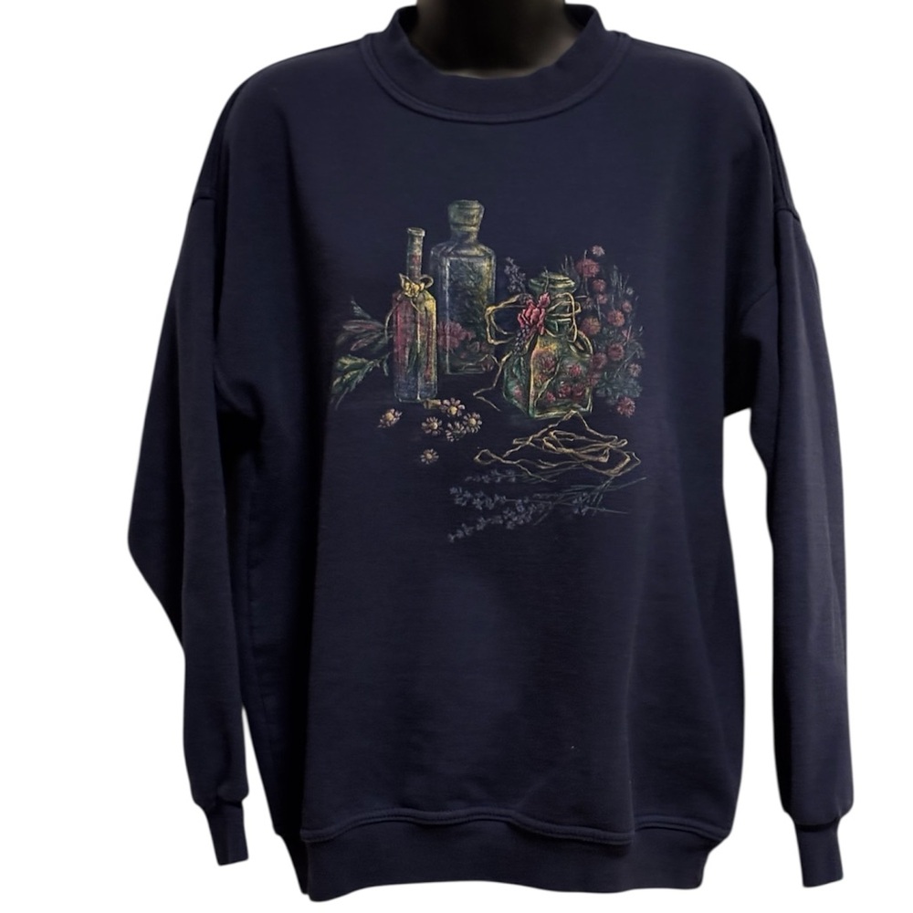 Northern Reflections Dark Blue  Sweater with Florals